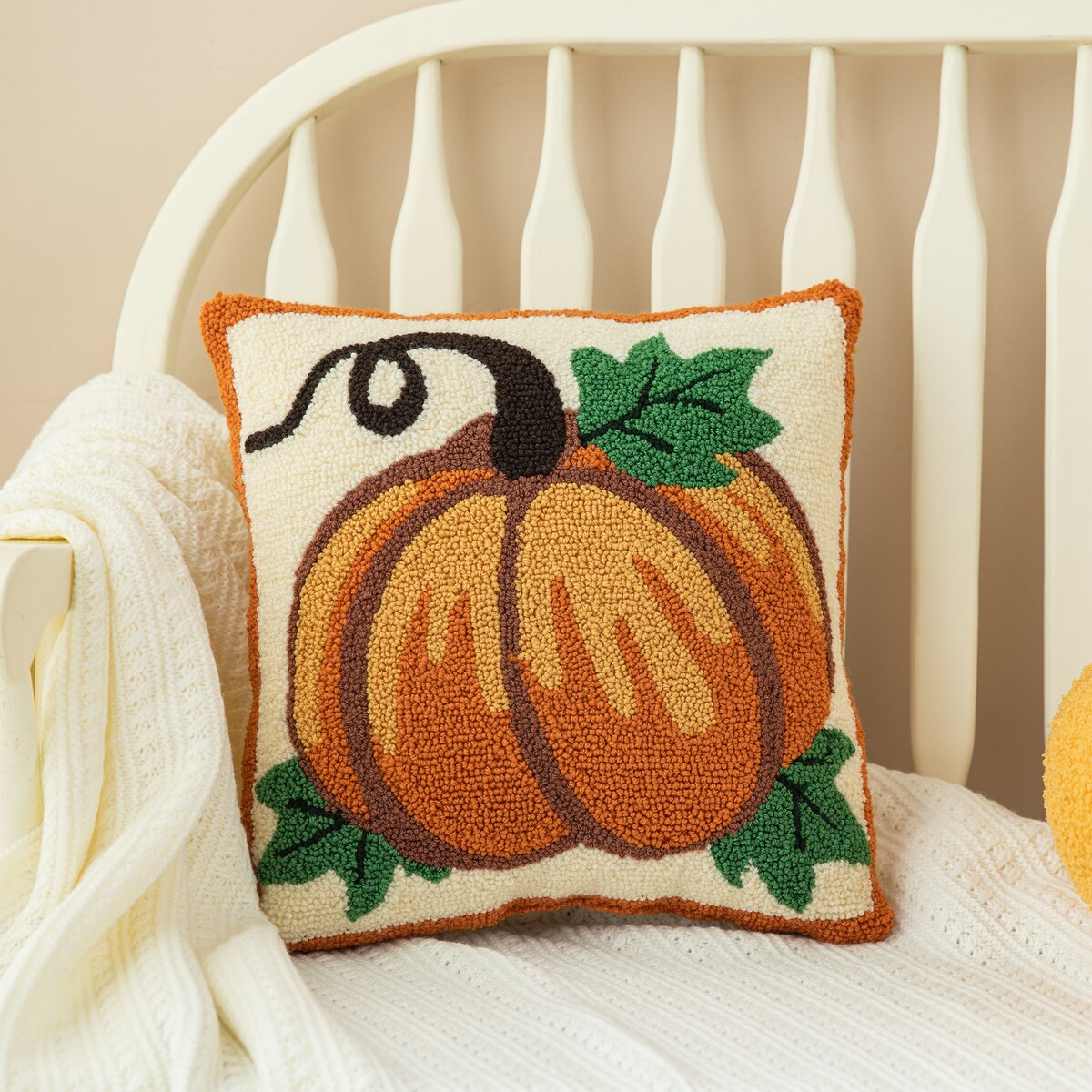 Glitzhome 14''H Fall Hooked Pumpkin & Sunflower Pillow