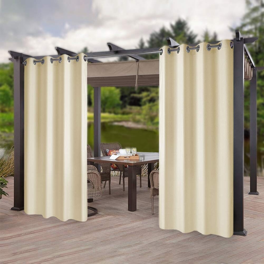 Pro Space Indoor/Outdoor Insulated Thermal Blackout Curtain Grommet Top Thick Window Drape Beige (1 Panel) - 50x96