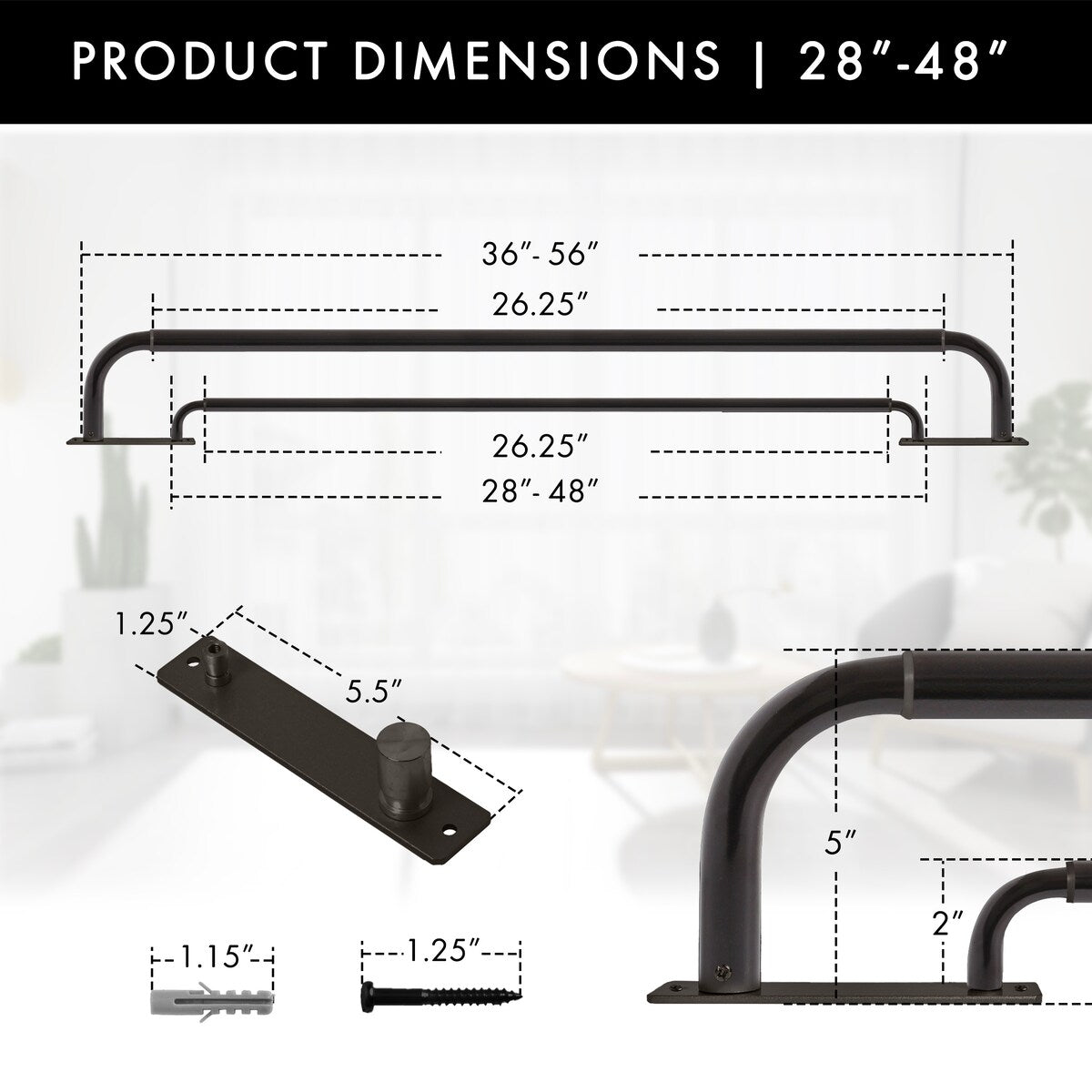 Meriville Double Wrap Around Blackout Curtain Rod Set - 1-inch Diameter Front Rod and 5/8-inch Diameter Back Rod