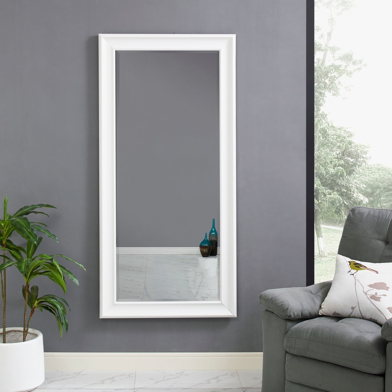 Tall Mirror Full Body Oversized Mirror Smooth Faux Wood Frame Rectangle Wall Mounted Hanging Mirror