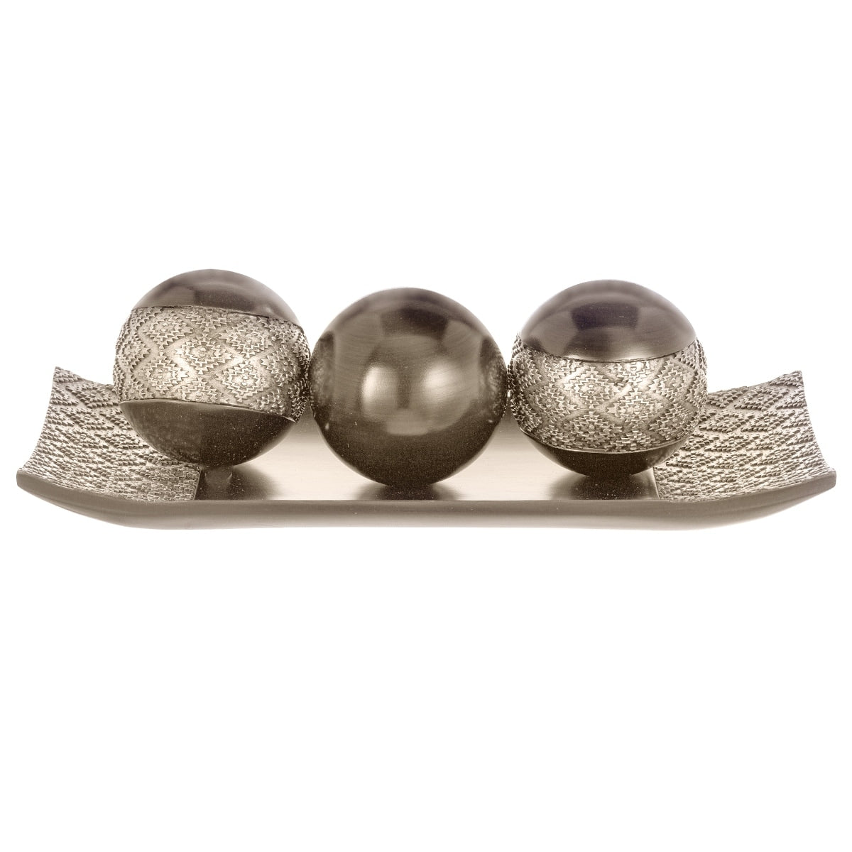 Creative Scents Dublin Brushed Silver Decorative Tray and Orbs/Balls (Set of 3)