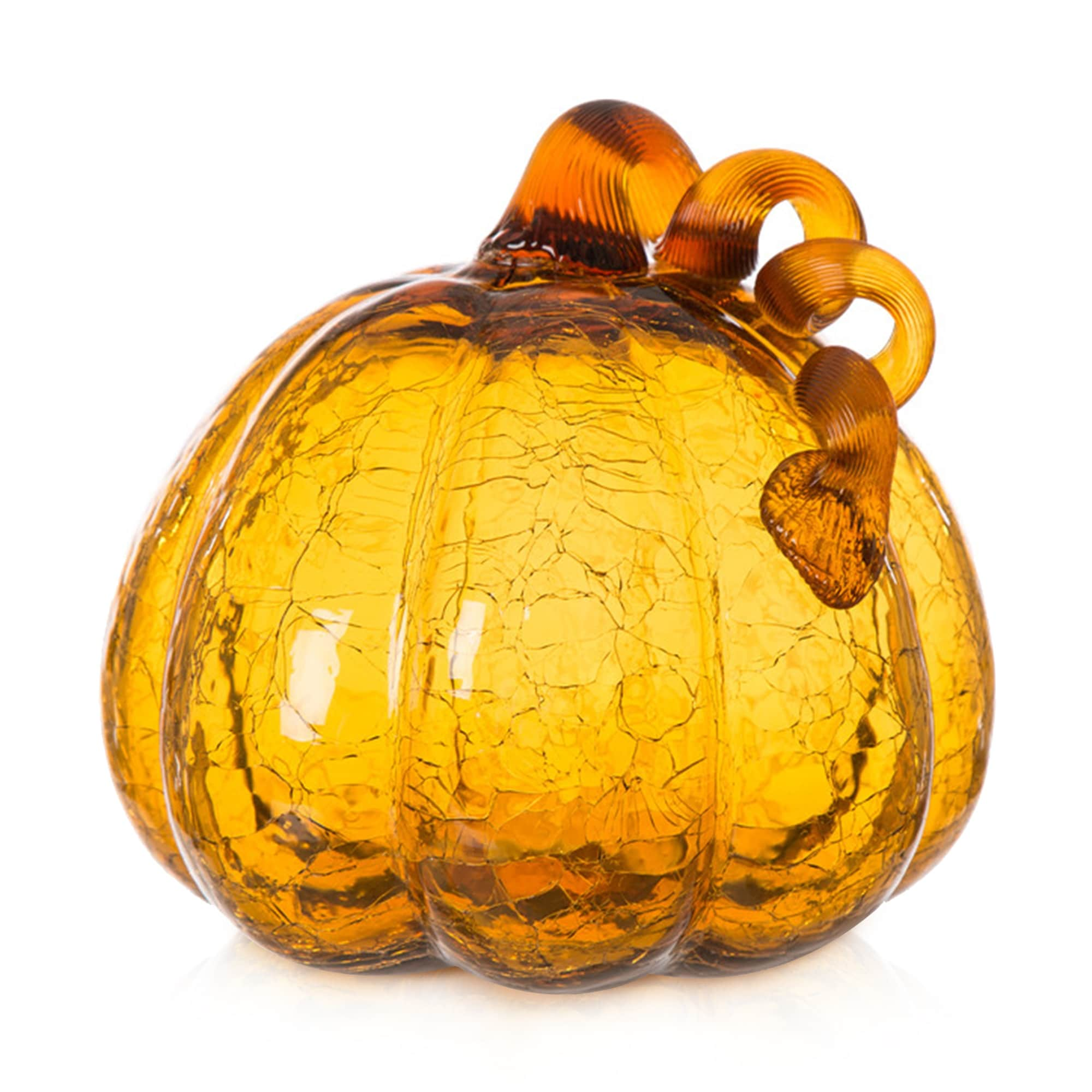 Glitzhome Amber Crackle Handblown Fall Harvest Glass Pumpkins for Thanksgiving Decor