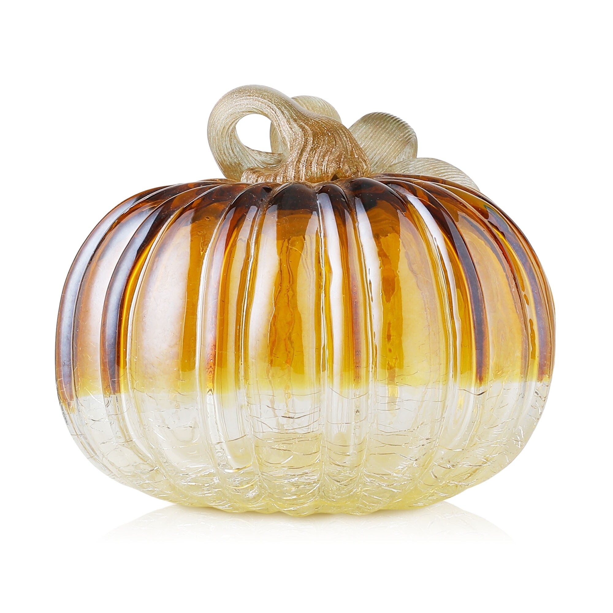 Glitzhome Amber Crackle Handblown Fall Harvest Glass Pumpkins for Thanksgiving Decor