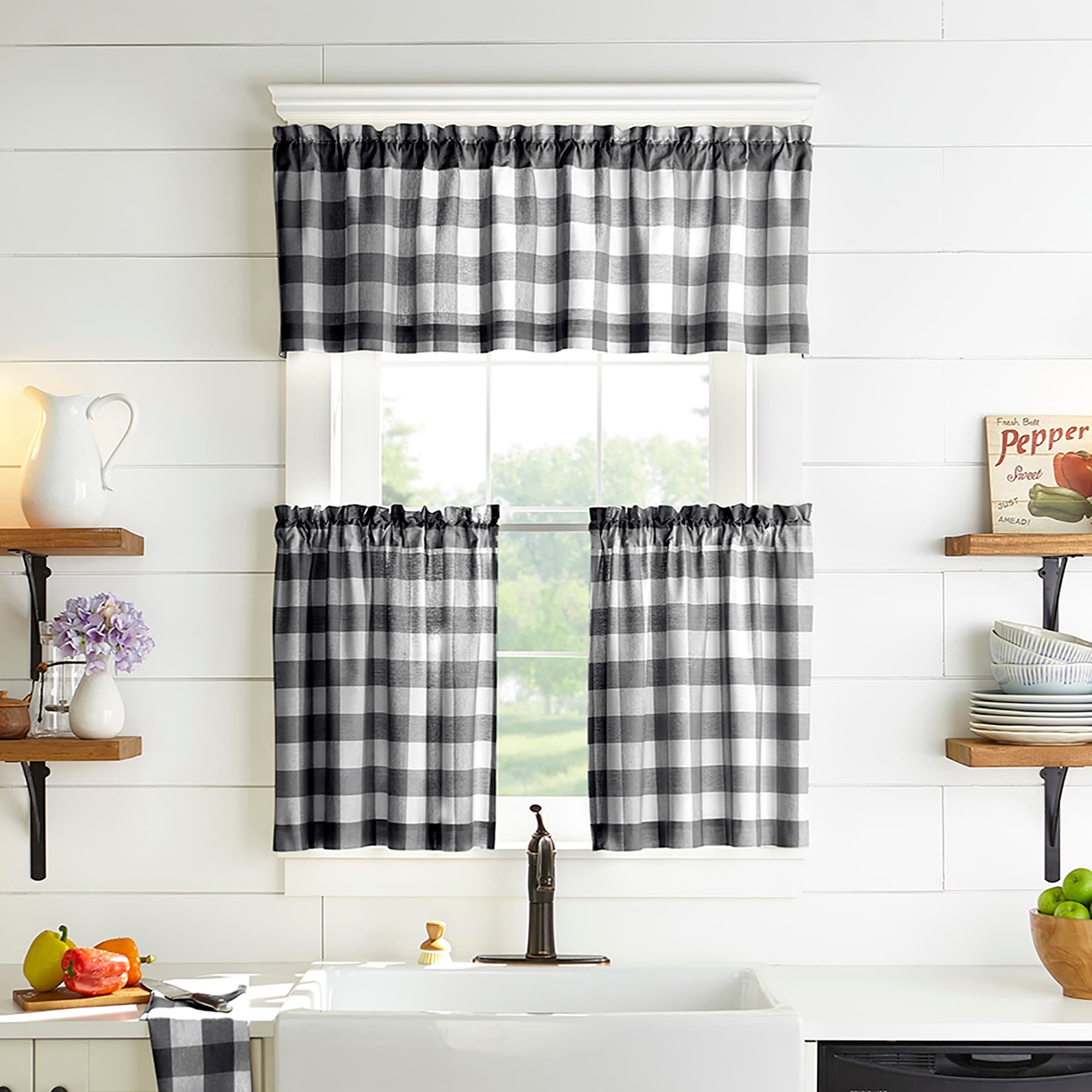 The Gray Barn Emily Gulch Buffalo Check Kitchen Curtain Tier Set