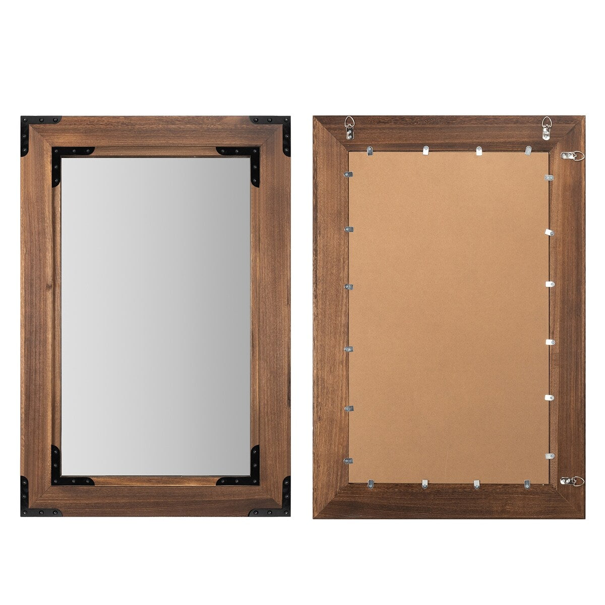 Rustic Wooden Framed Wall Mirror, Natural Wood Bathroom Vanity Mirror - Brown