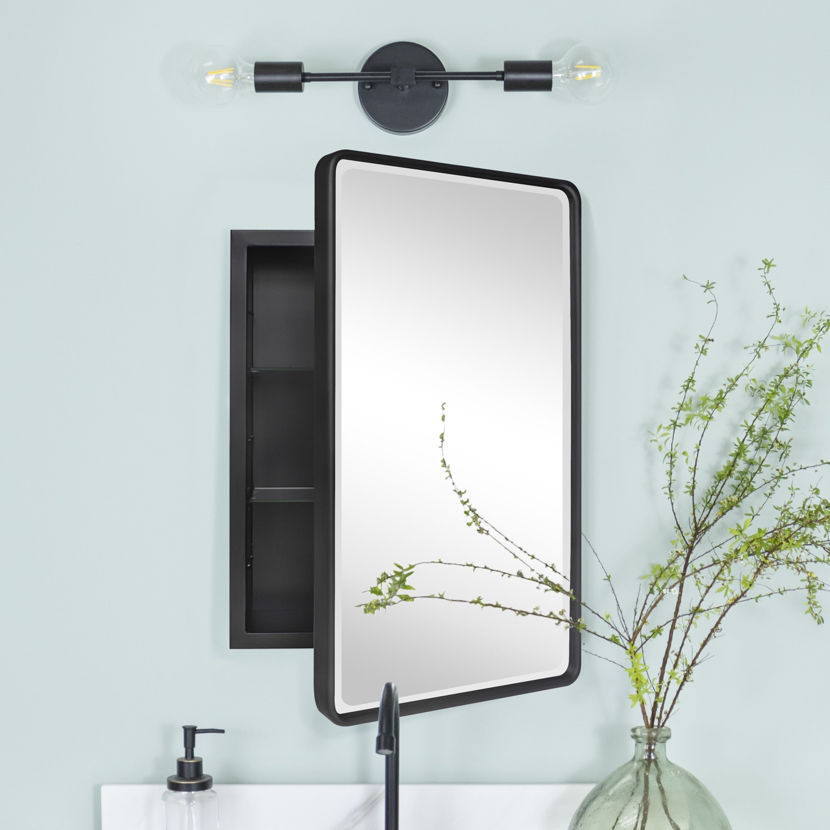 TEHOME Farmhouse Recessed Metal Bathroom Medicine Cabinets with Mirror