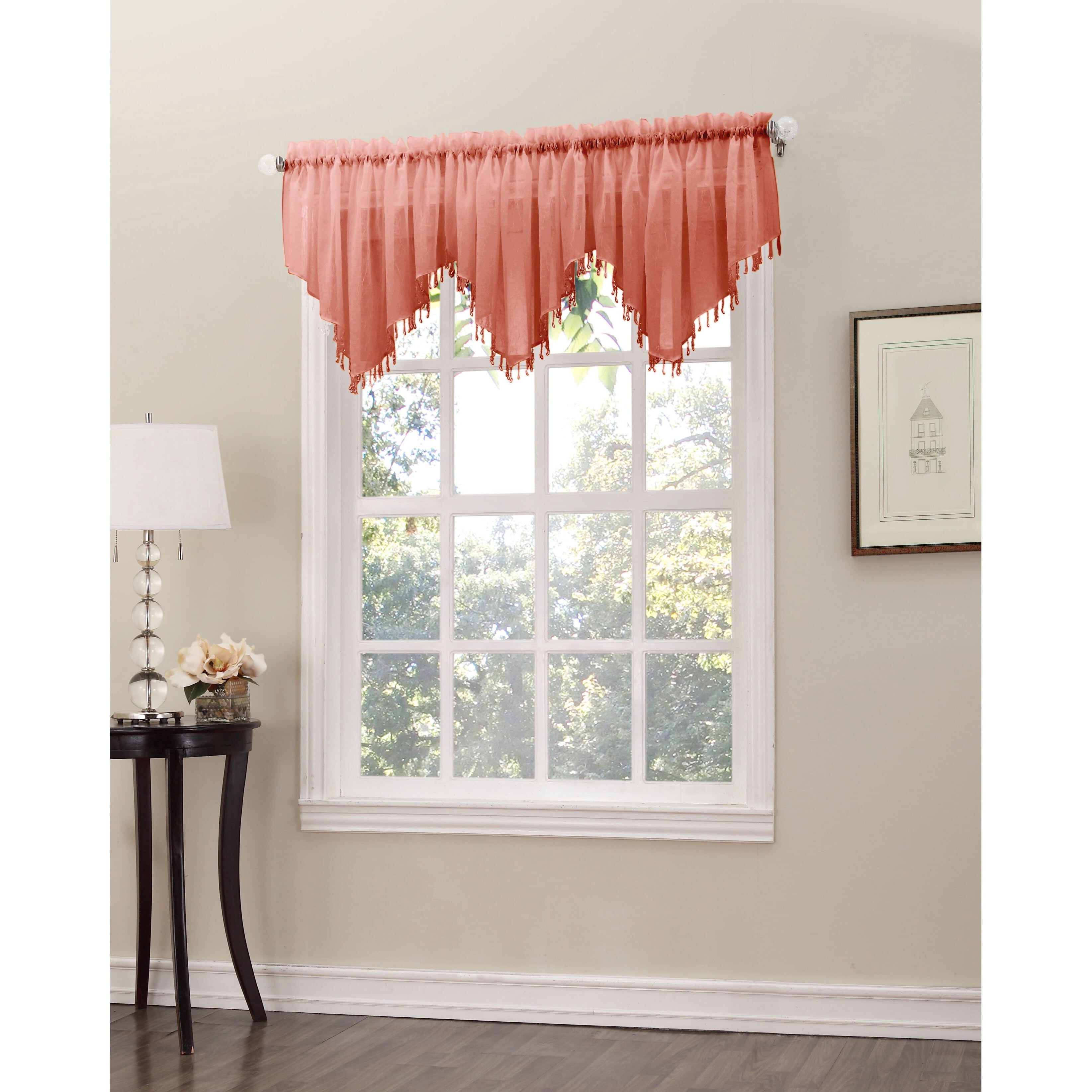 No. 918 Erica Crushed Voile Ascot Beaded Sheer Rod Pocket 1-Piece Curtain Valance