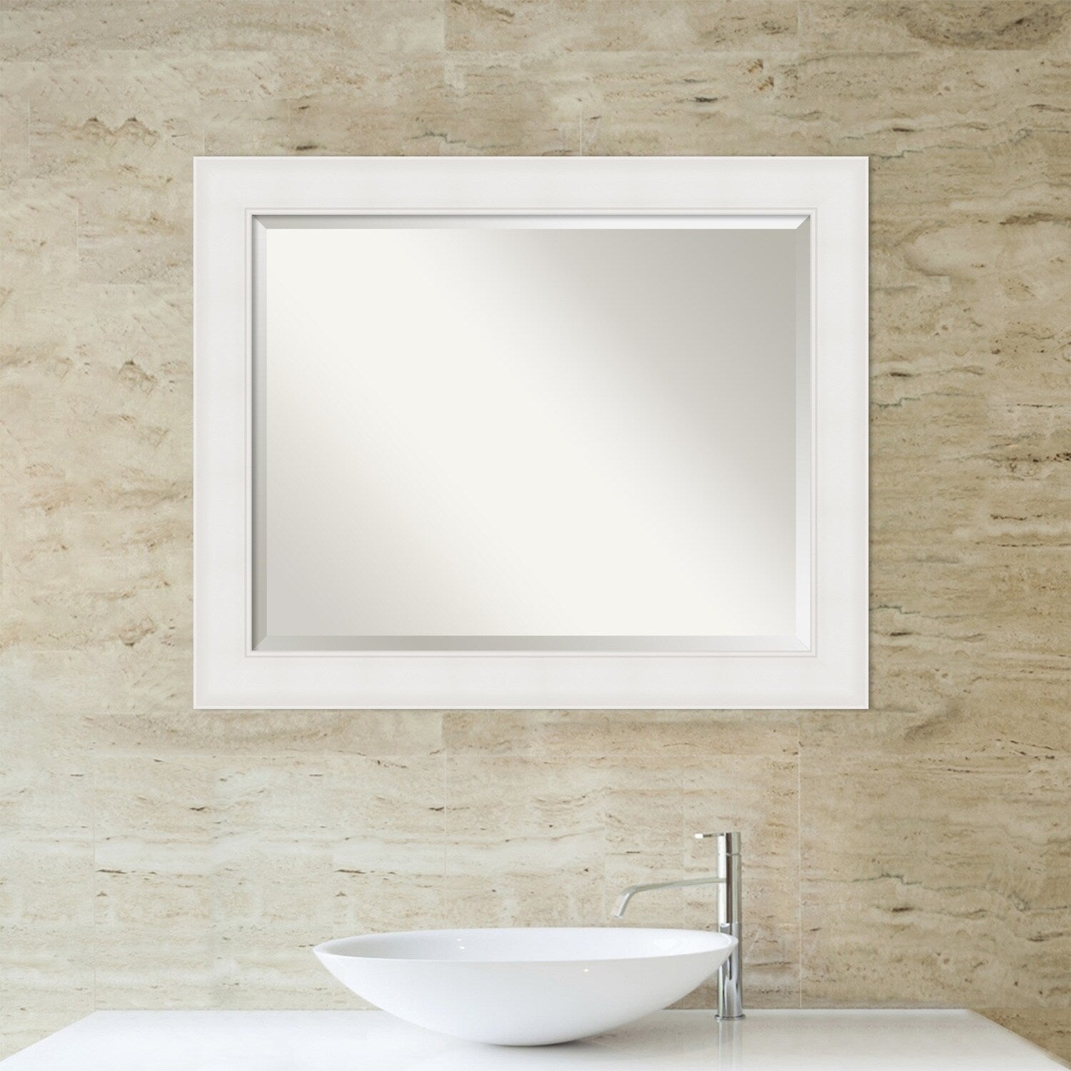 Textured White Beveled Framed Bathroom Vanity Wall Mirror - Textured White