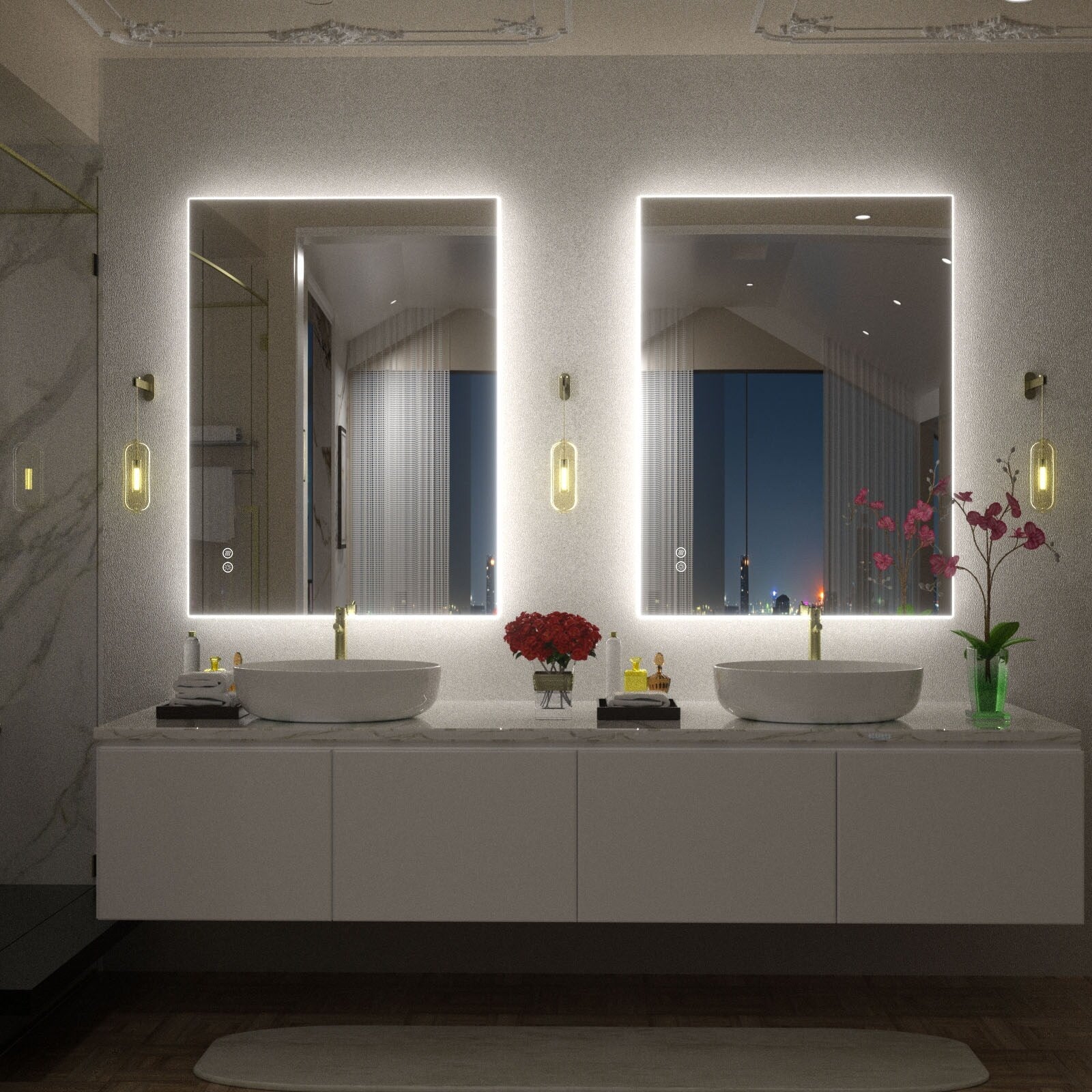 Apmir LED Lighted Anti-Fog Frameless Backlit Bathroom Vanity Mirror with in Tempered Glass