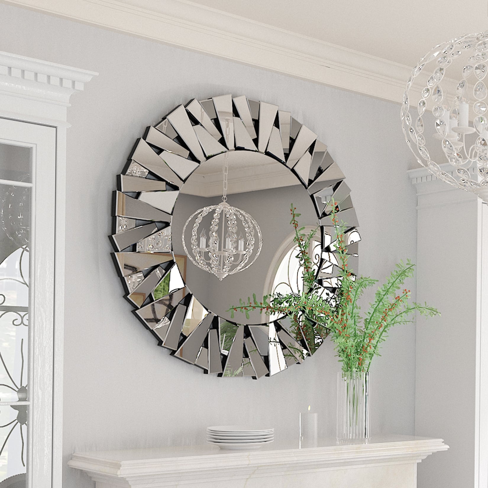 Large Round Decorative Mirrors Wall Mirror Art Glass Accent Mirrors - 32in.Wx32in.H