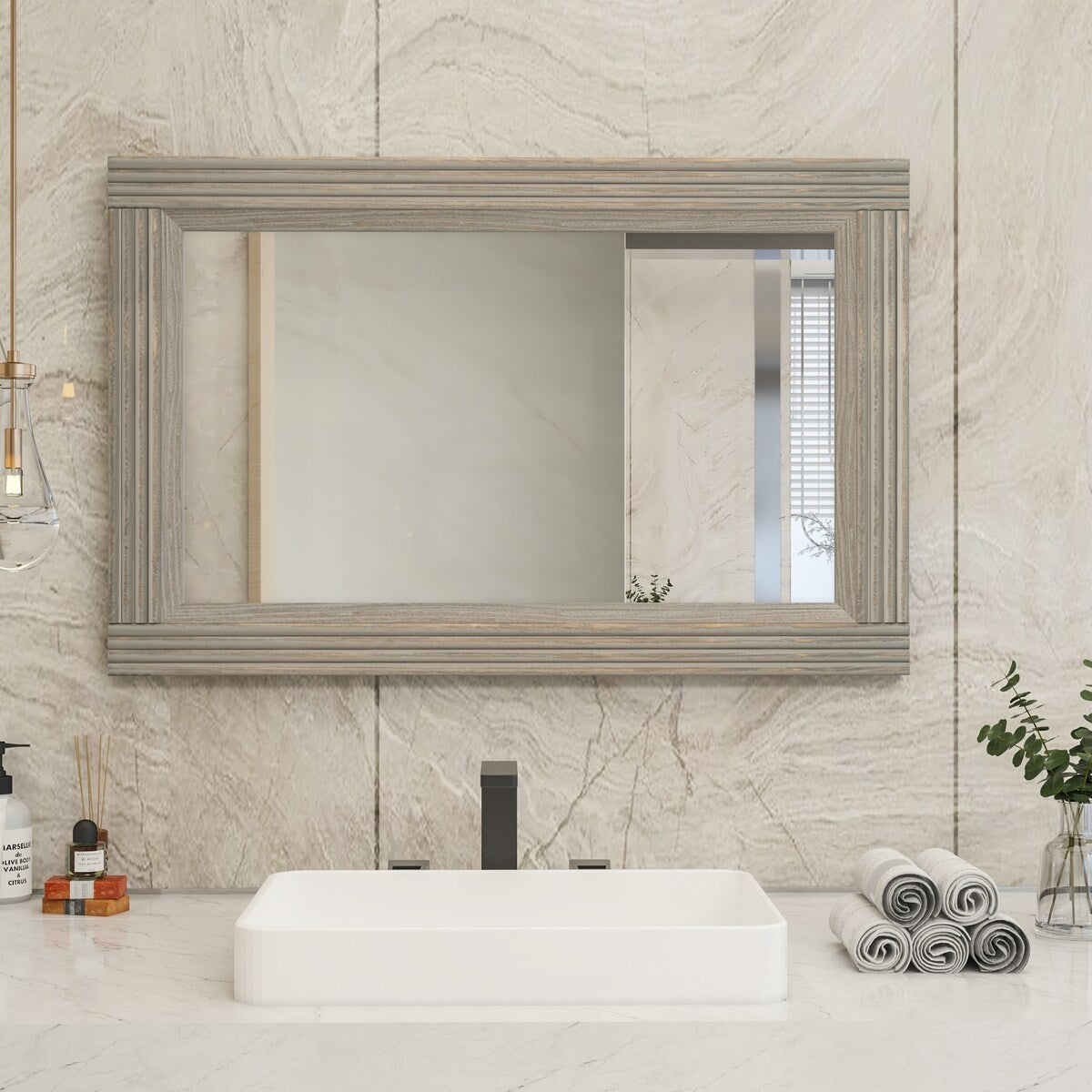 Solid Wood Frame Flat Bathroom Mirror