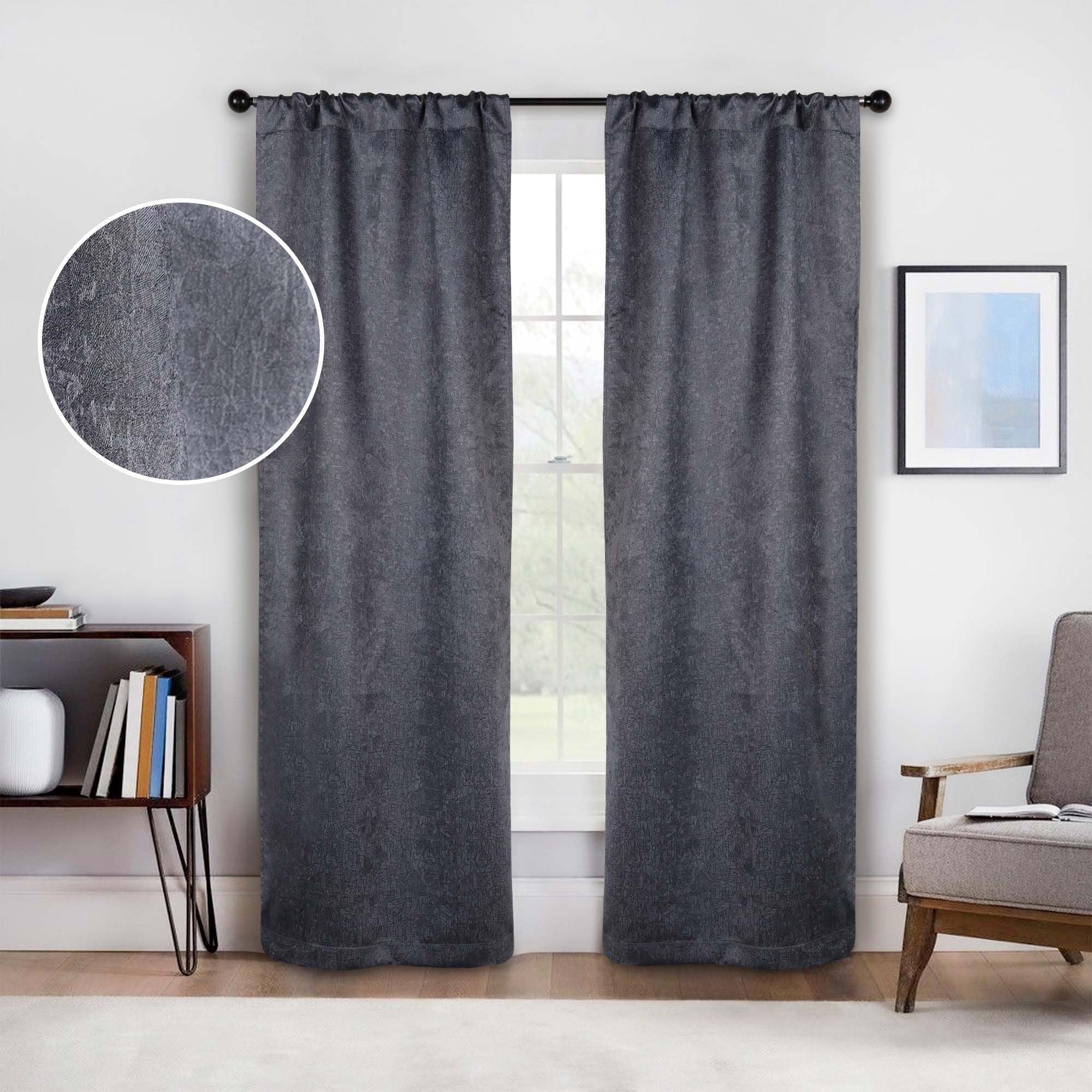 Superior Rustic Textured Abstract Room Darkening Blackout Curtains, Rod Pocket or Grommets, Set of 2