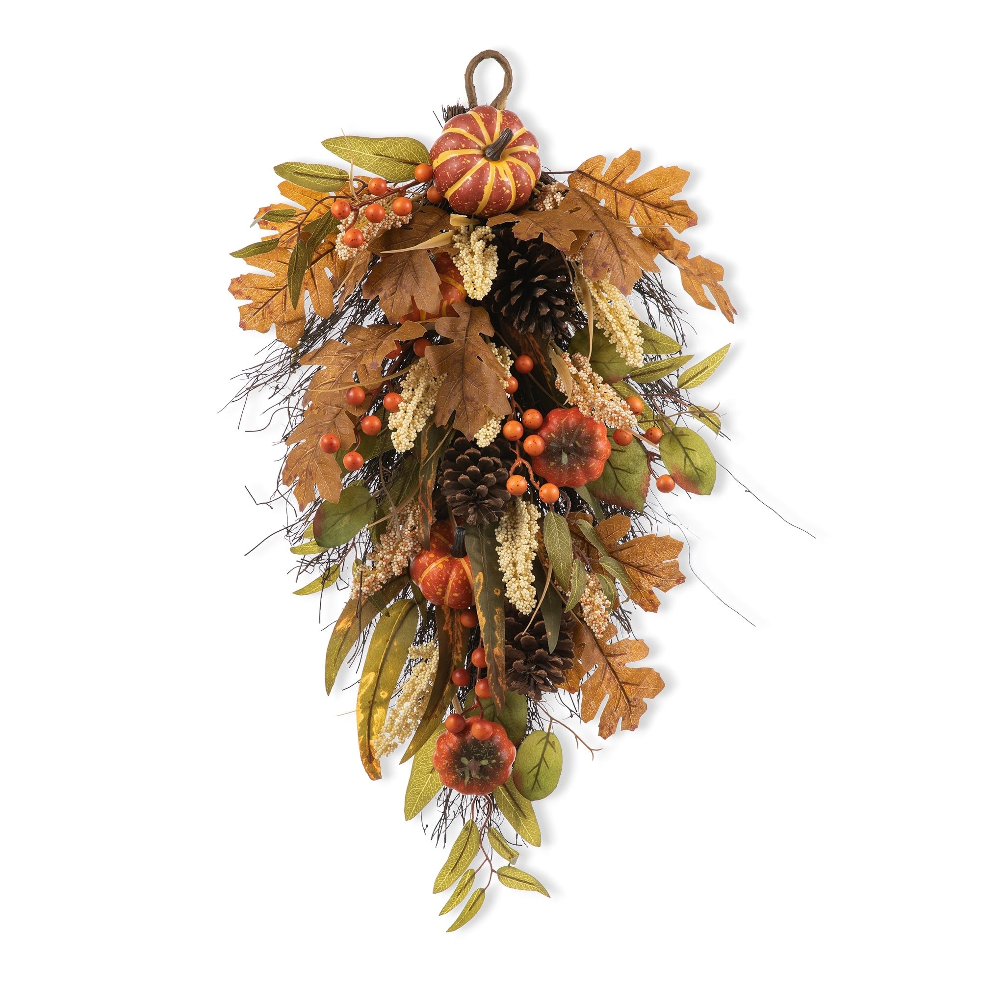 Glitzhome 26H Fall Sunflower Pumpkin Lotus Leaf Teardrop Swag for Thanksgiving