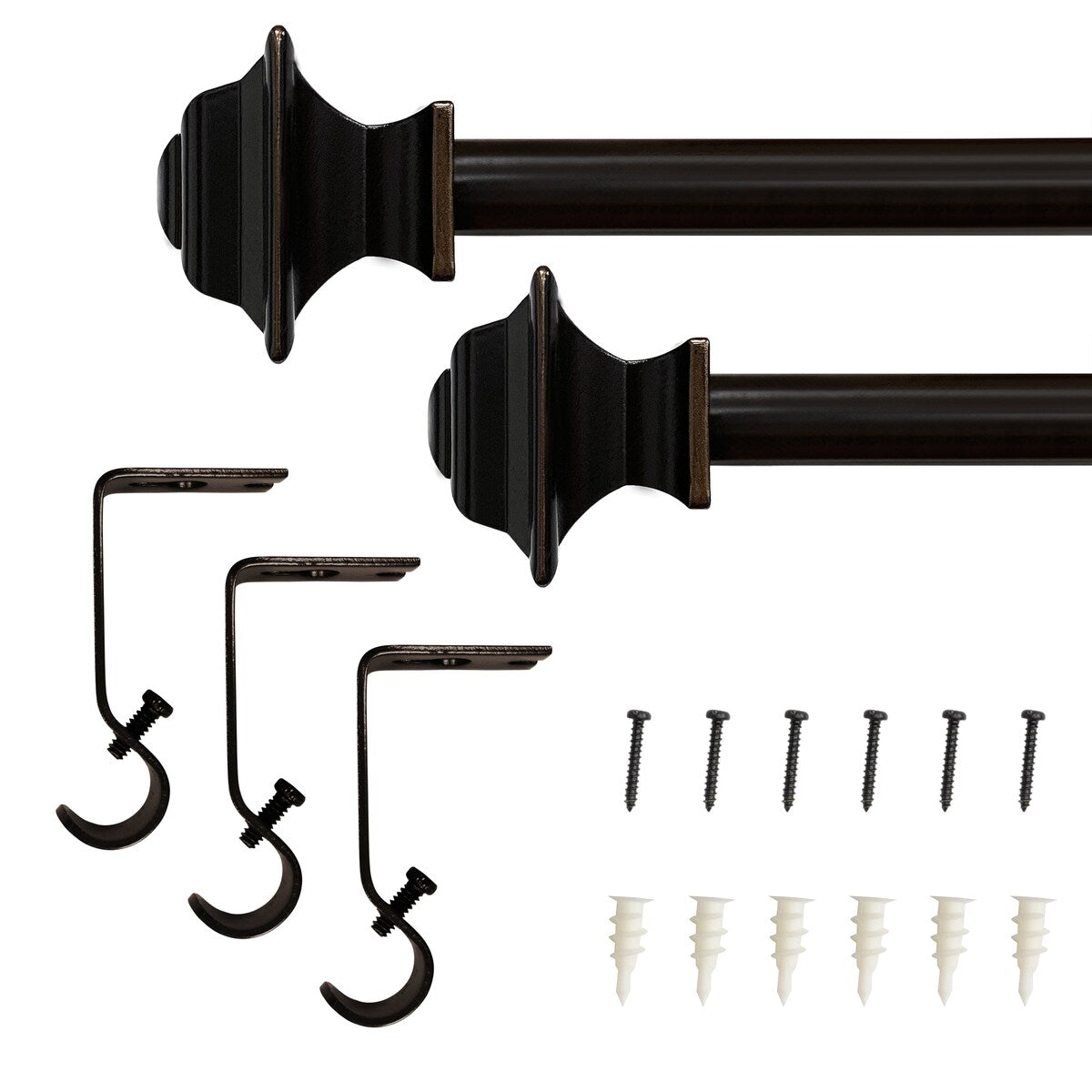 Lumi 5/8 Single Curtain Rod Set Oil Rubbed Bronze- Square finials