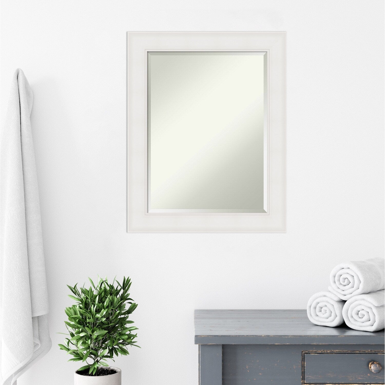 Textured White Beveled Framed Bathroom Vanity Wall Mirror - Textured White