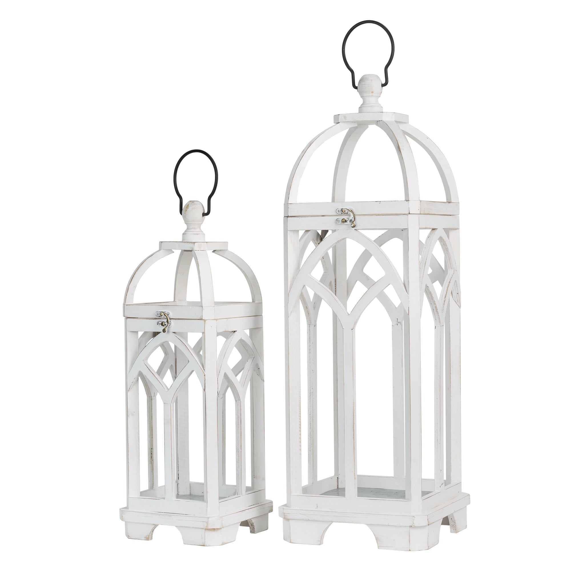 Glitzhome Set of 2 Wooden Church Style Fall Decorative Lanterns Candle Holders