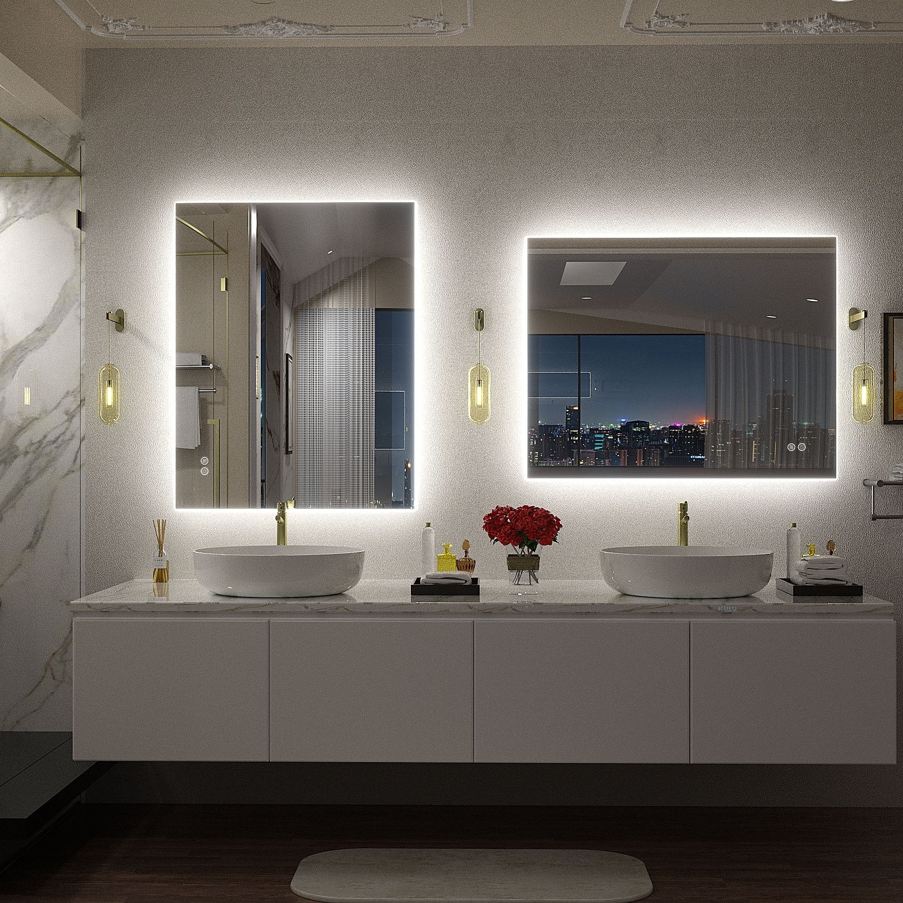 Apmir LED Lighted Anti-Fog Frameless Backlit Bathroom Vanity Mirror with in Tempered Glass