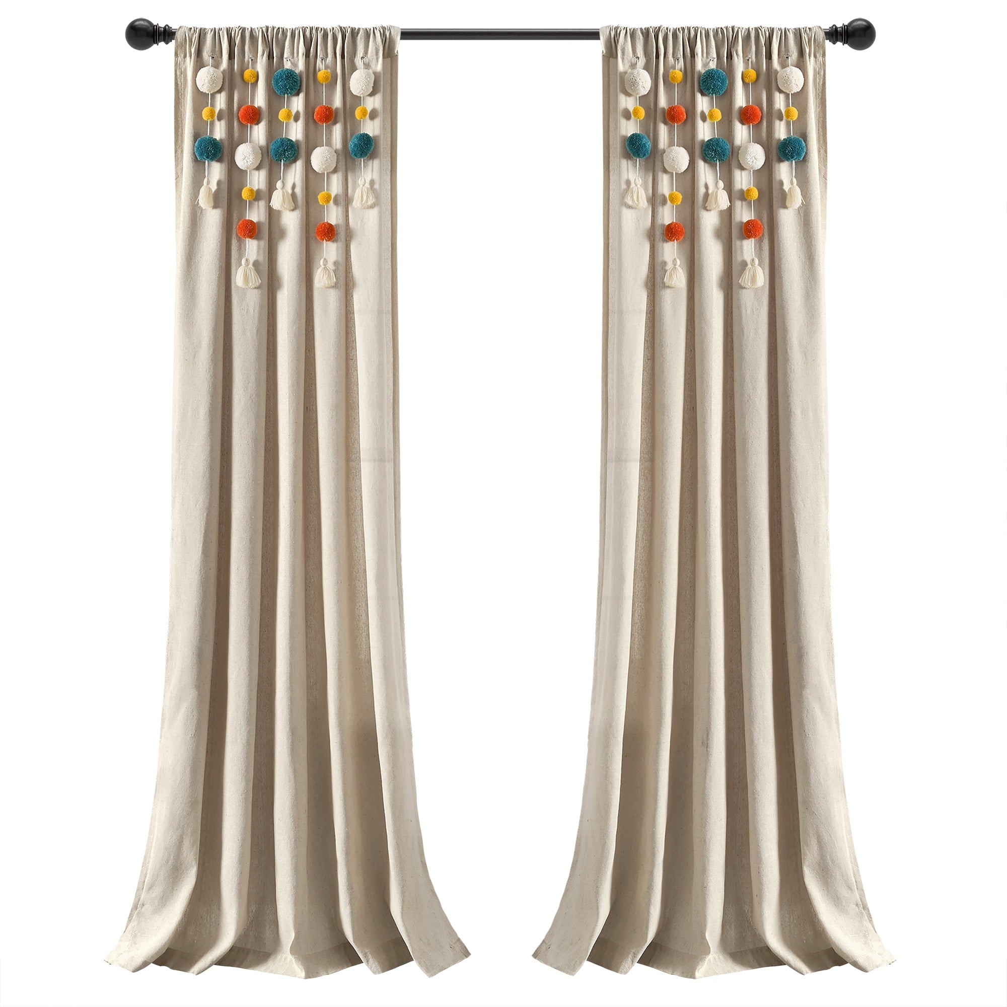 Lush Decor Boho Pom Pom Tassel Linen Window Curtain Panel (Single)