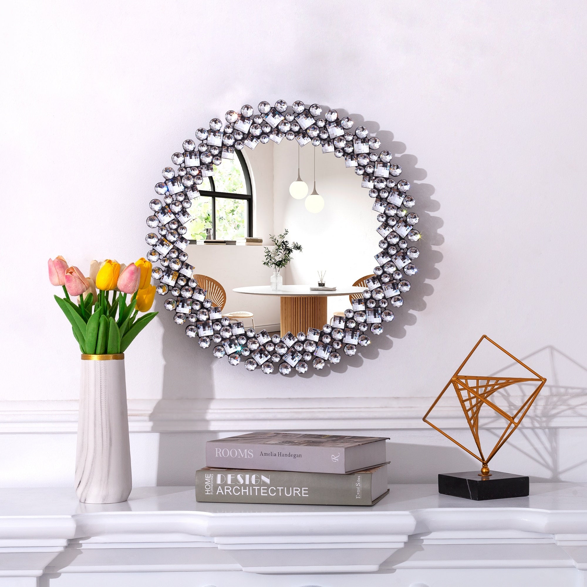 Crystal Accent Round Wall Mirror