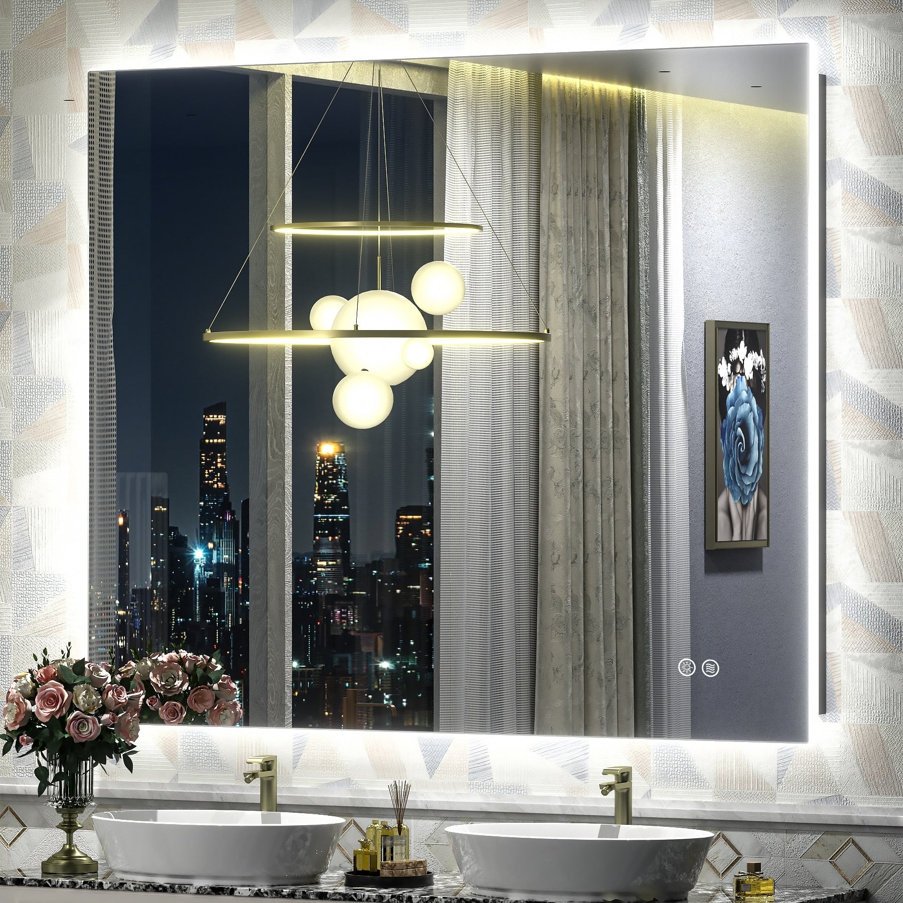 Apmir LED Lighted Anti-Fog Frameless Backlit Bathroom Vanity Mirror with in Tempered Glass