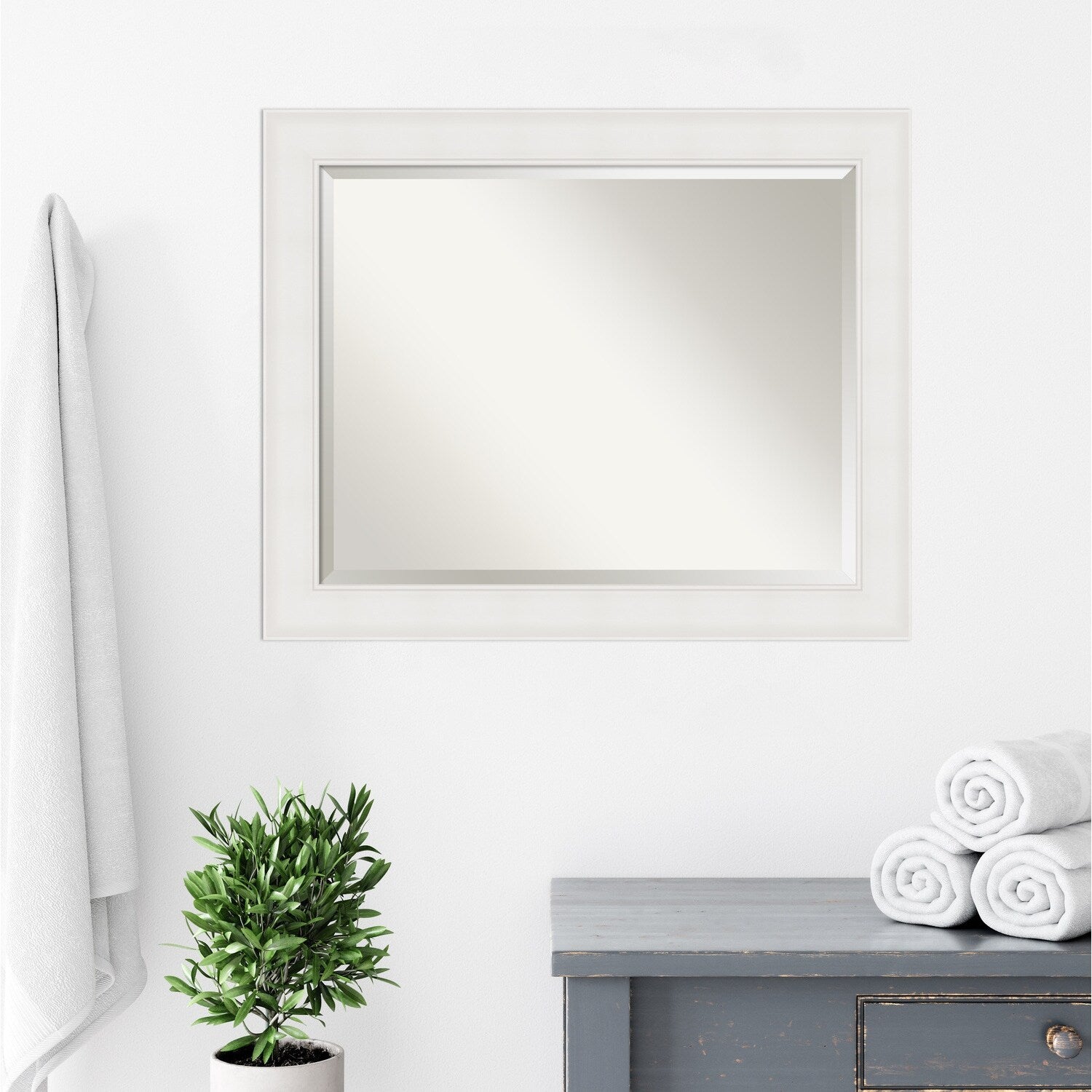 Textured White Beveled Framed Bathroom Vanity Wall Mirror - Textured White