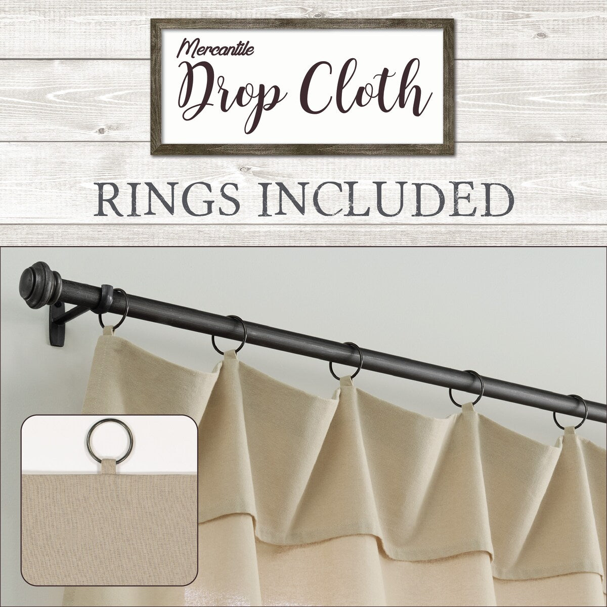 Mercantile Drop Cloth Light Filtering Ring and Tab Top Farmhouse Valance, 16x60