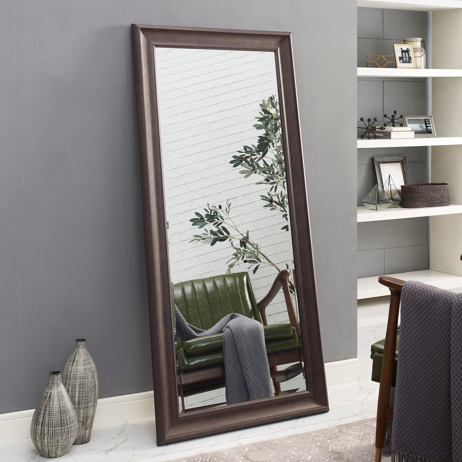 Tall Mirror Full Body Oversized Mirror Smooth Faux Wood Frame Rectangle Wall Mounted Hanging Mirror