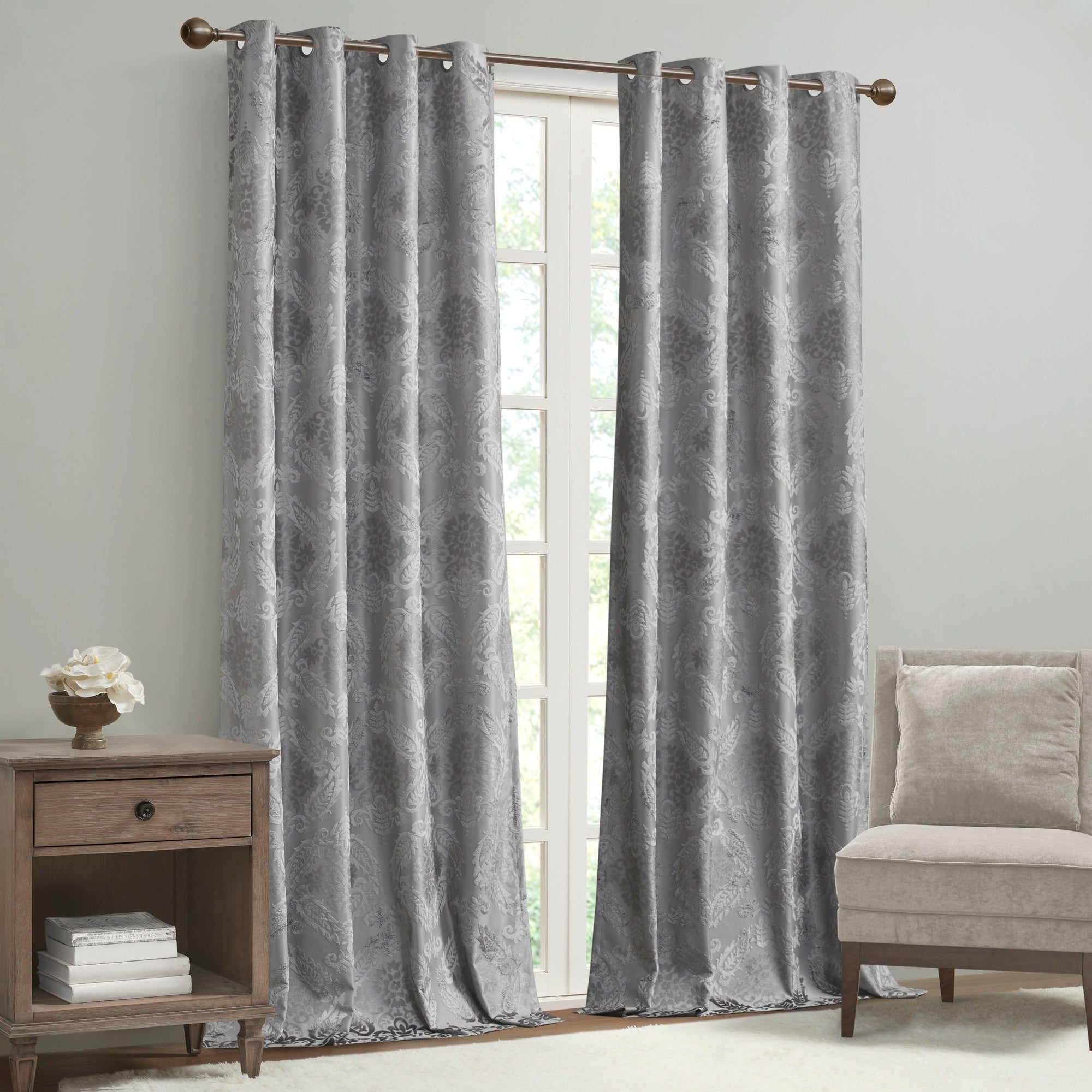 Loraine Knitted Jacquard Paisley Total Blackout Grommet Top Curtain Panel by SunSmart