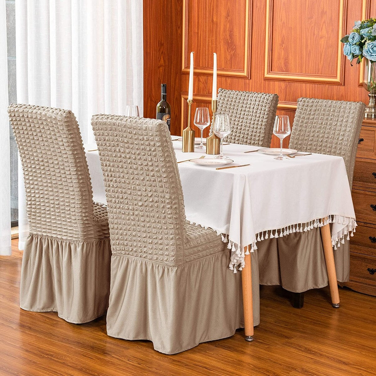 Subrtex Set-of-4 Stretch Dining Chair Cover Ruffle Skirt Slipcovers