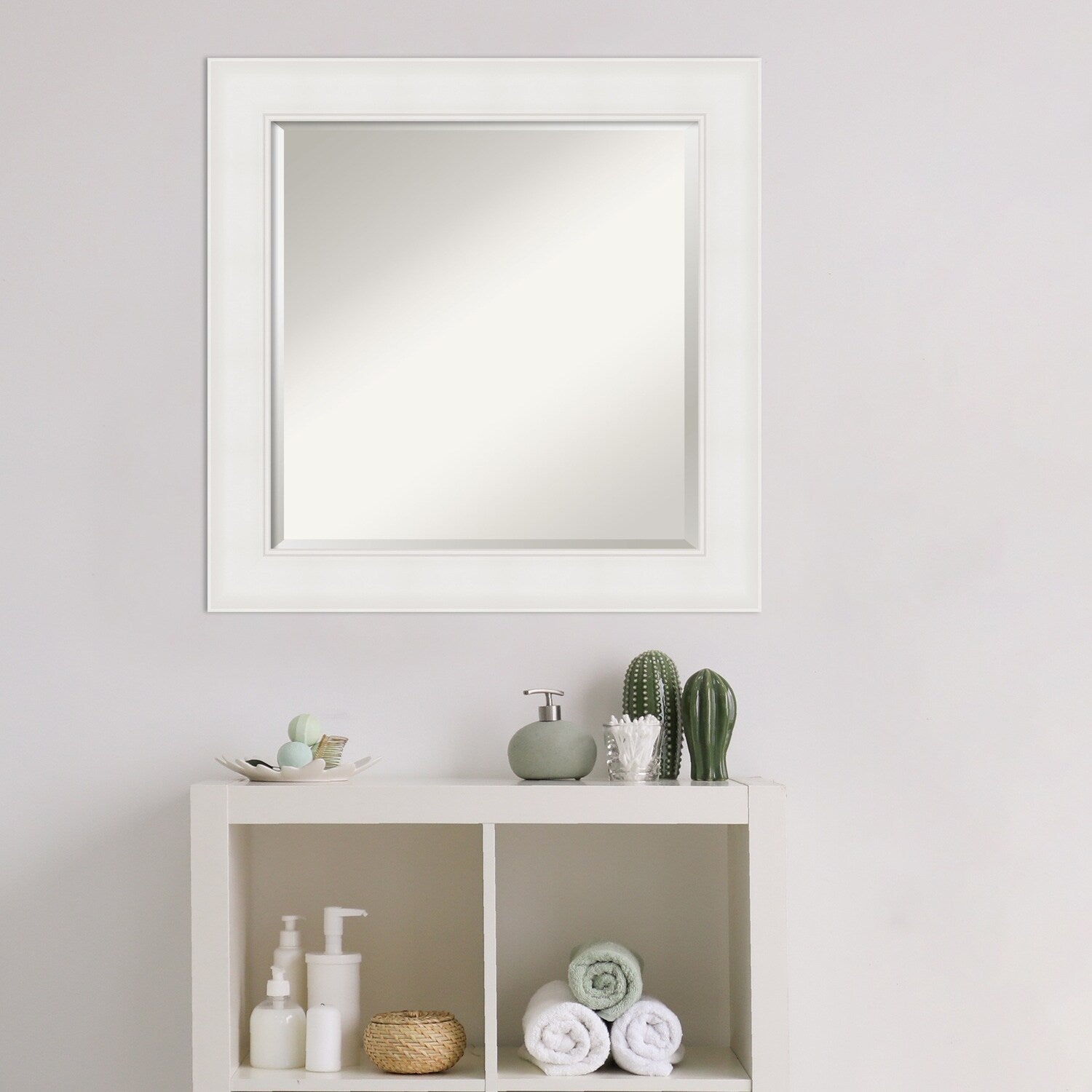 Textured White Beveled Framed Bathroom Vanity Wall Mirror - Textured White