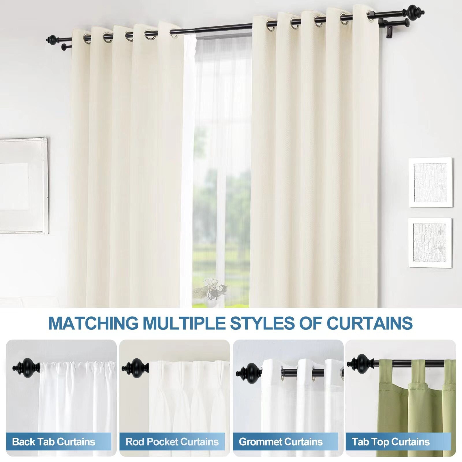 Modern Round Urn Adjustable Drapery Double Curtain Rod