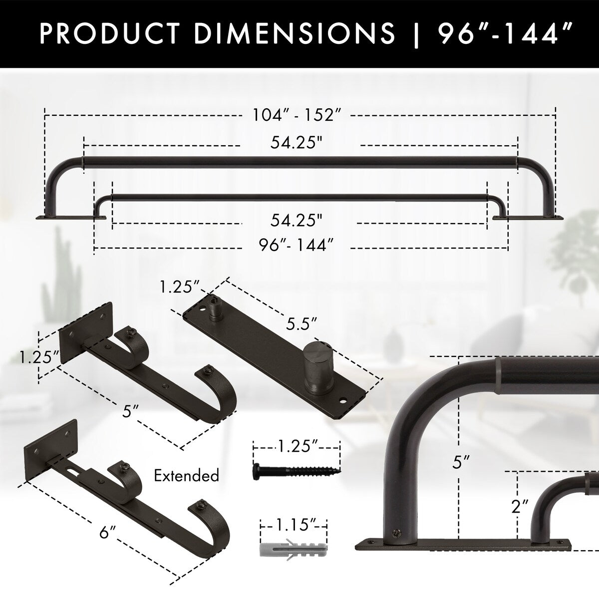 Meriville Double Wrap Around Blackout Curtain Rod Set - 1-inch Diameter Front Rod and 5/8-inch Diameter Back Rod