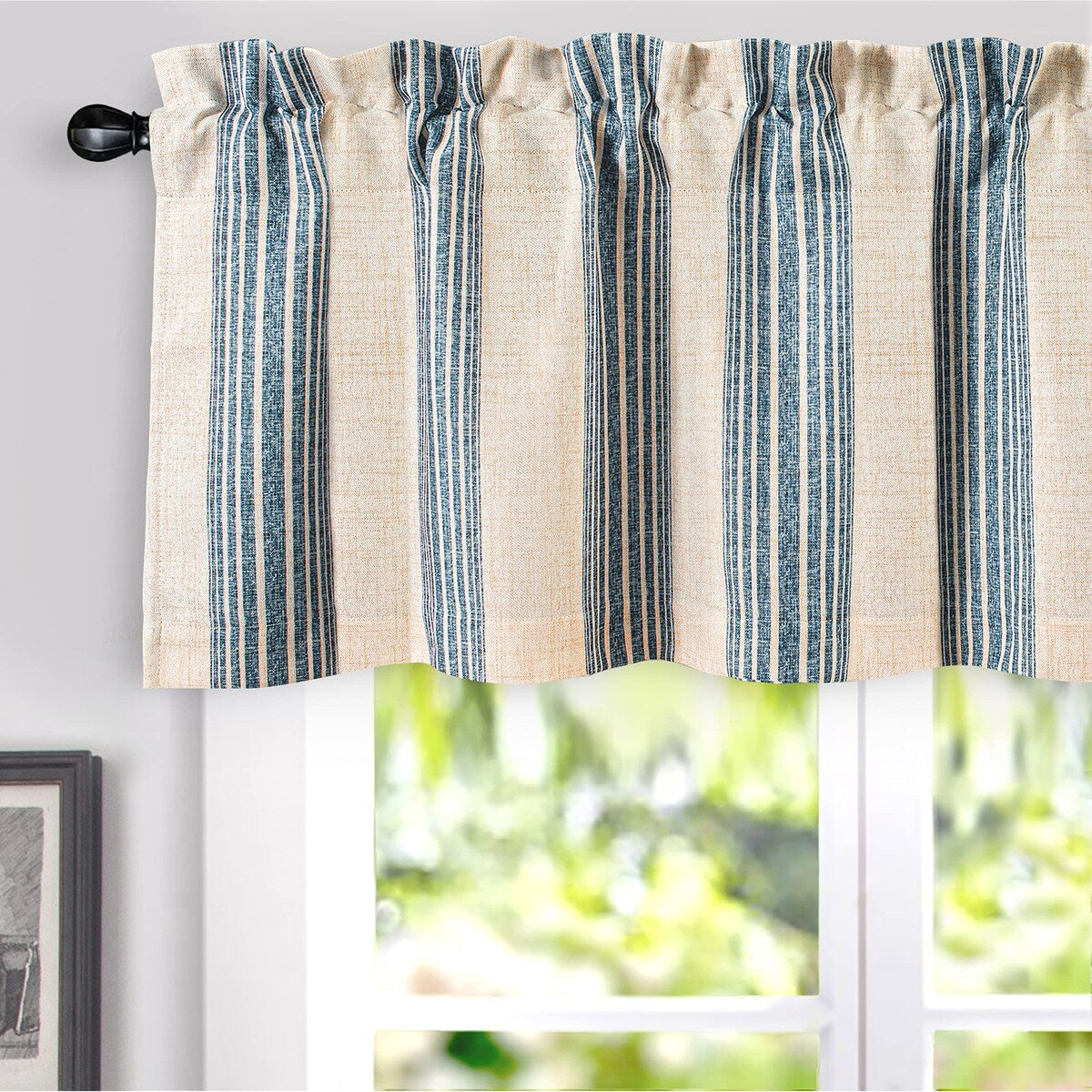 DriftAway Chris Vertical Striped Pattern Linen Textured Blackout Window Curtain Valance