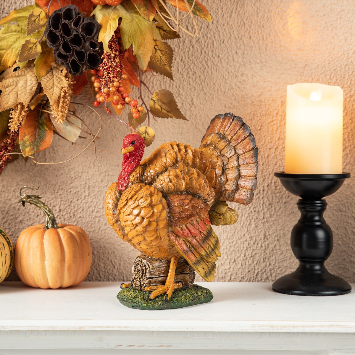 Glitzhome 9.5H Thanksgiving Resin Turkey Table Decor