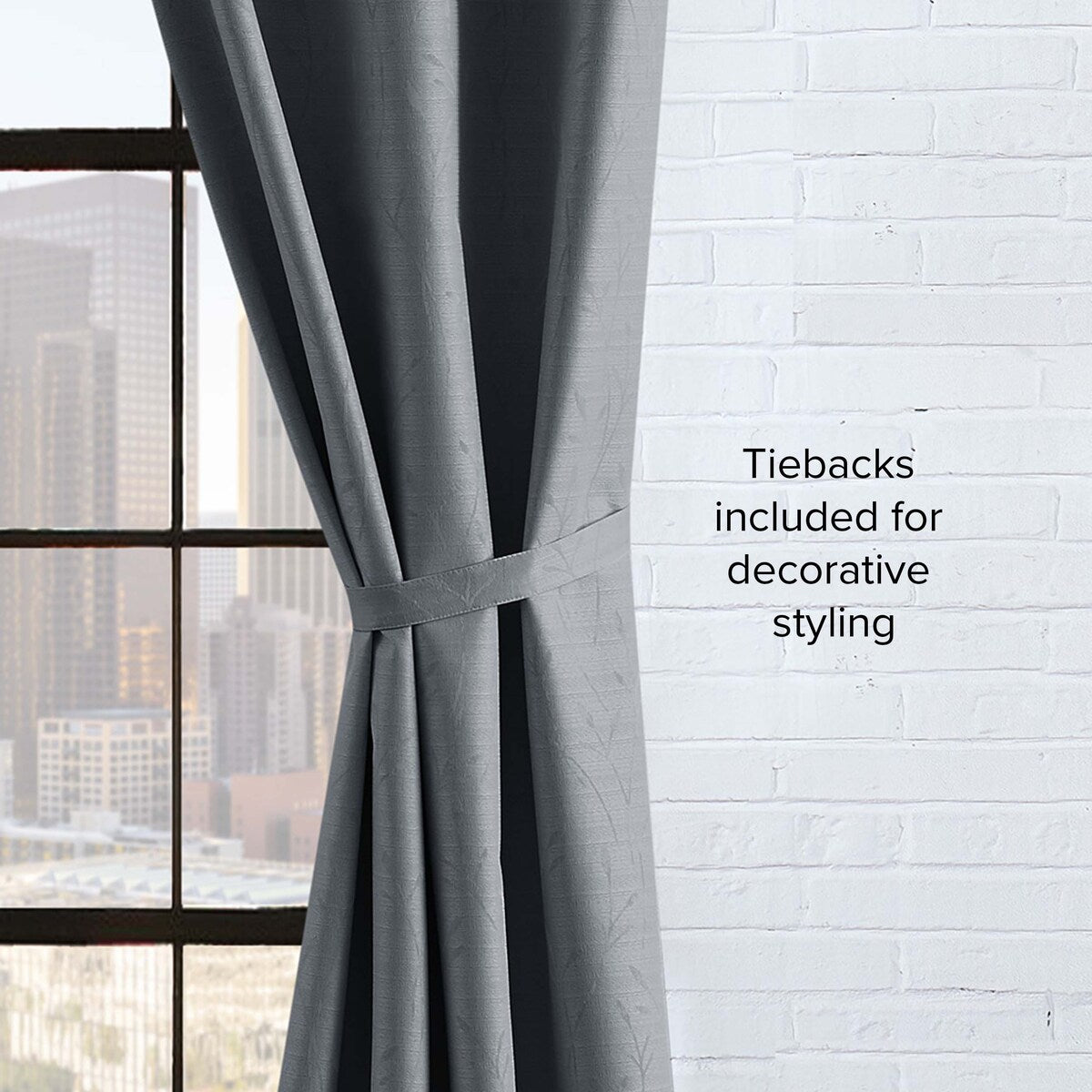 Lucky Brand Sondra Textured Leaf Pattern Blackout Grommet Window Curtain Panel Pair with Tiebacks