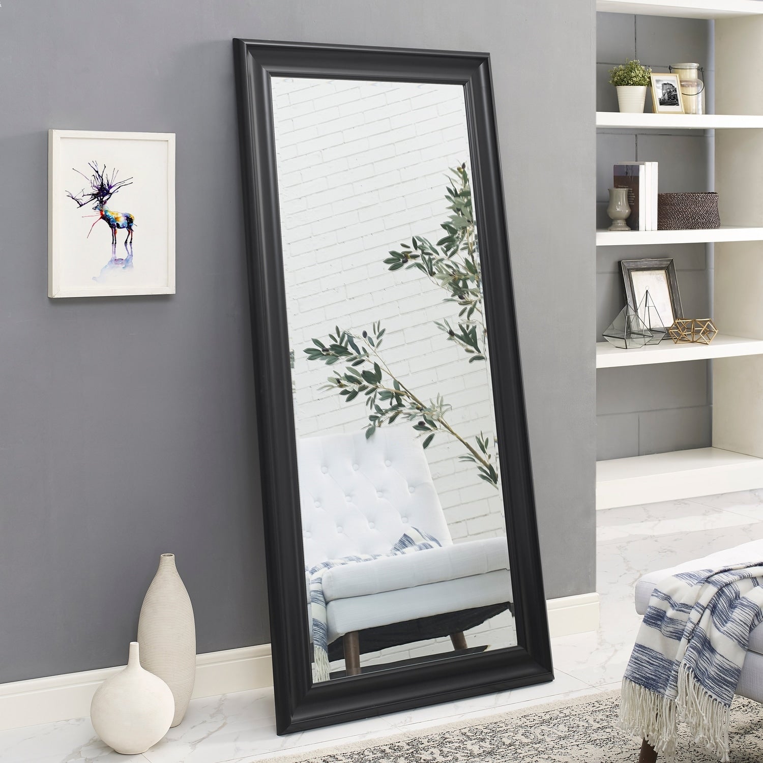 Tall Mirror Full Body Oversized Mirror Smooth Faux Wood Frame Rectangle Wall Mounted Hanging Mirror