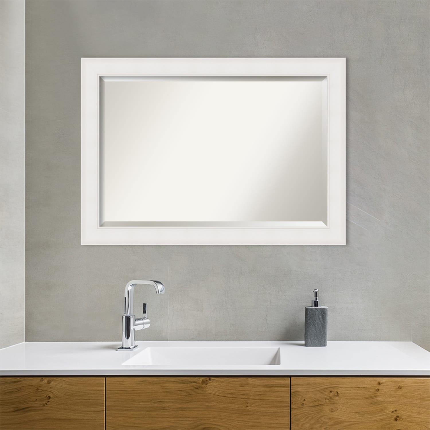 Textured White Beveled Framed Bathroom Vanity Wall Mirror - Textured White