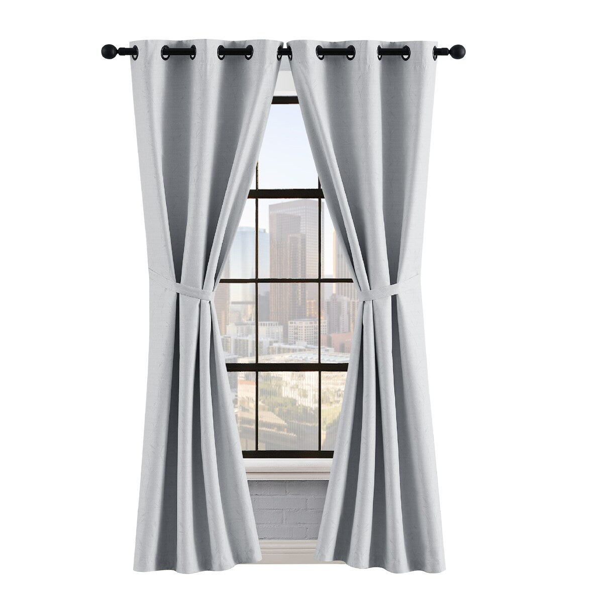 Lucky Brand Sondra Textured Leaf Pattern Blackout Grommet Window Curtain Panel Pair with Tiebacks