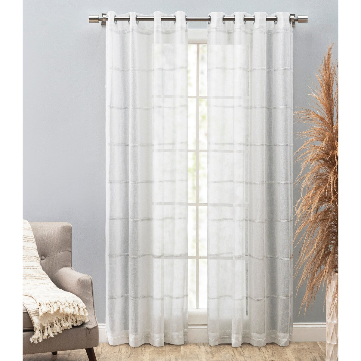 Horizon Stripe Premium Sheer Textured Semi-Sheer Grommet Curtain Panel