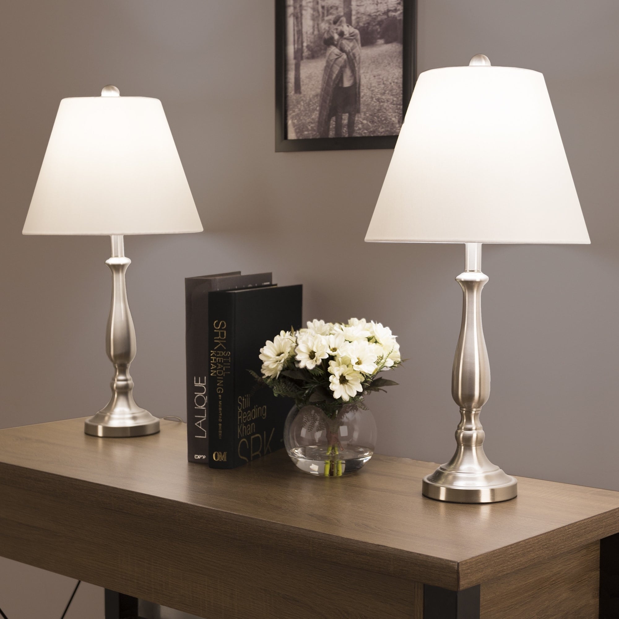 Windsor Home Set of 2 Brushed Steel Table Lamps - Set of 2