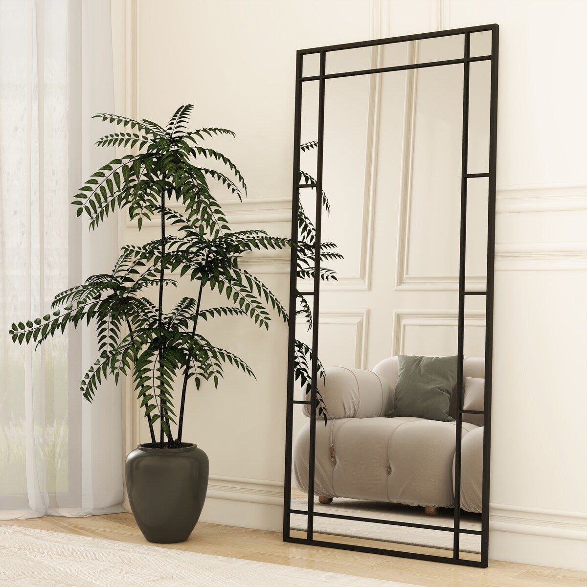 Metal Rectangle Full Length Mirror Pane Grid Floor Mirror