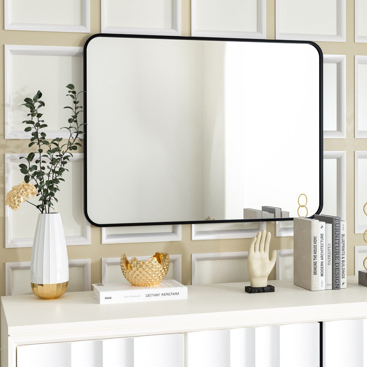 Wall Mounted Bathroom Mirror with Round Corner