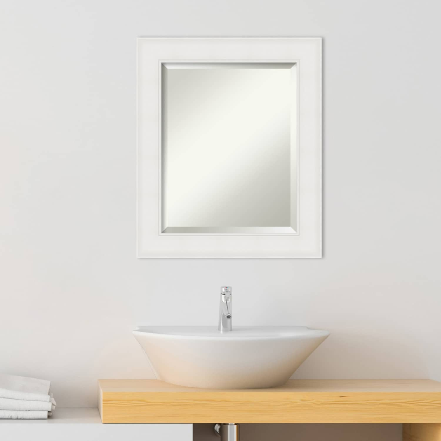 Textured White Beveled Framed Bathroom Vanity Wall Mirror - Textured White