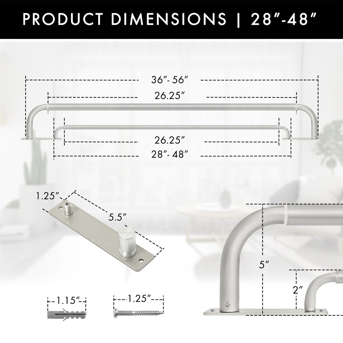 Meriville Double Wrap Around Blackout Curtain Rod Set - 1-inch Diameter Front Rod and 5/8-inch Diameter Back Rod