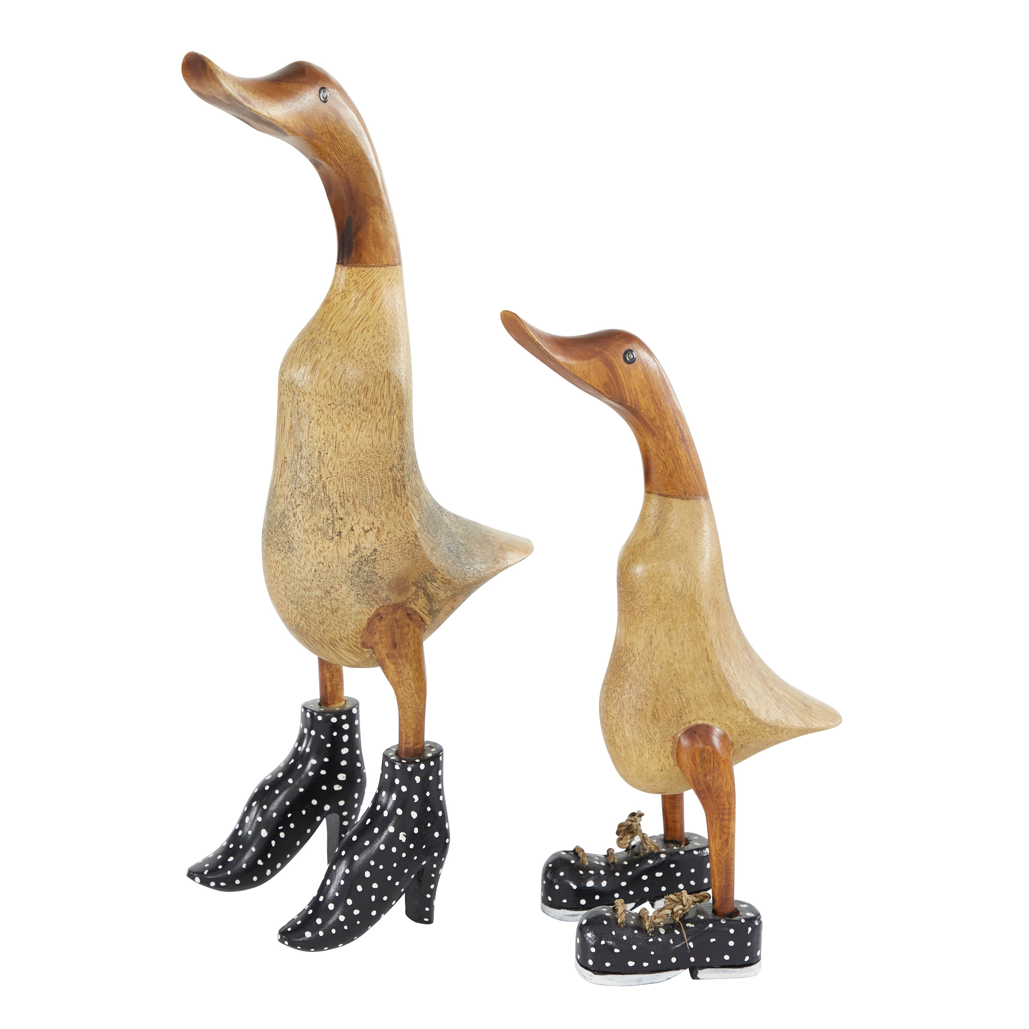 Brown Bamboo Wood Duck Decorative Sculpture with High Heels and Boots (Set of 2)