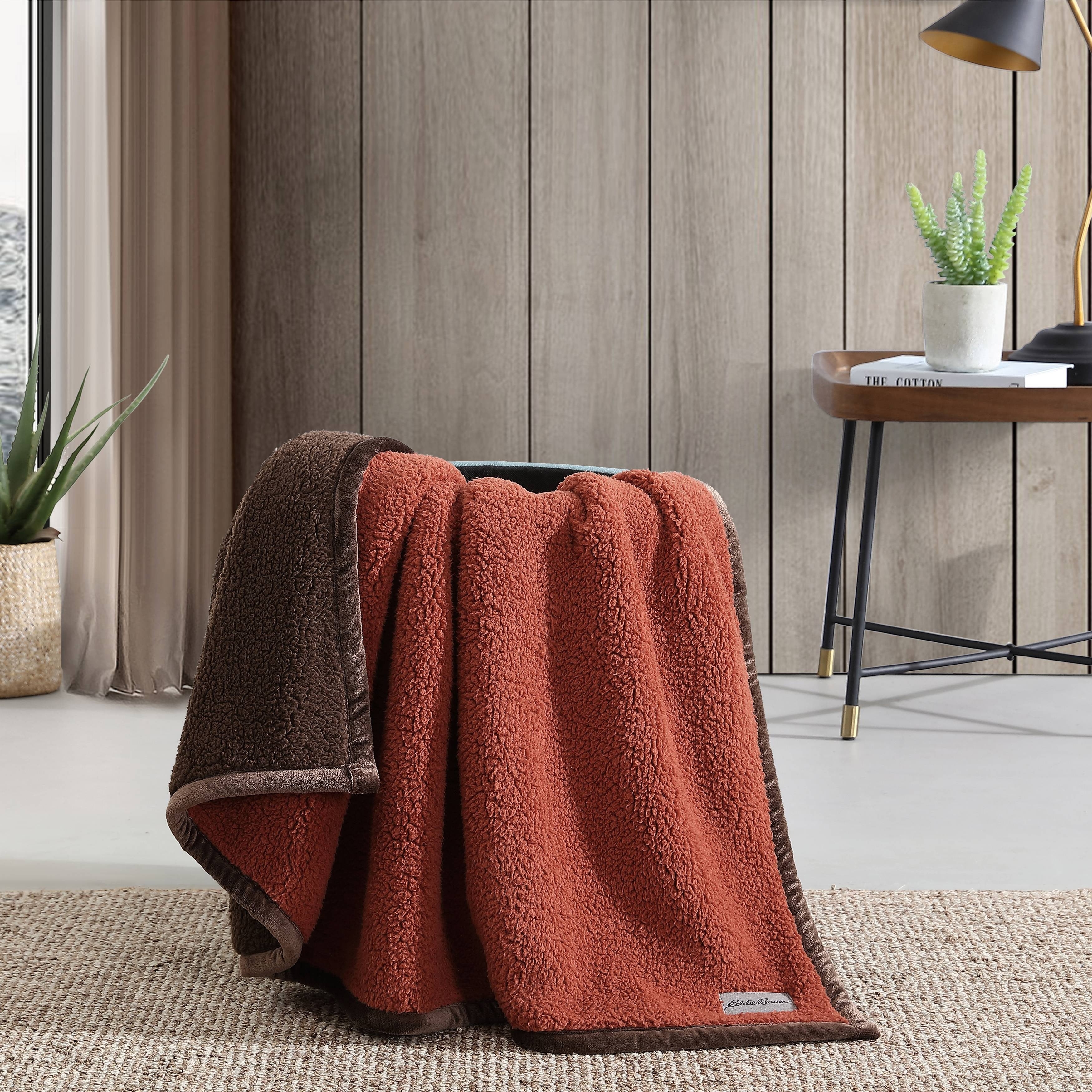 Eddie Bauer Bi Colored Sherpa Reversible Throw Blanket