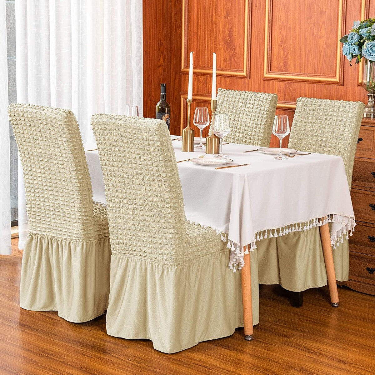 Subrtex Set-of-4 Stretch Dining Chair Cover Ruffle Skirt Slipcovers