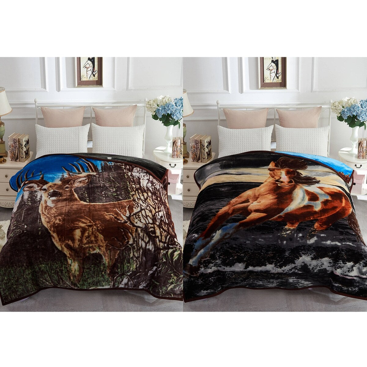 Reversible Mink Blanket Fluffy Fleece Blanket Different Pattern in Each Side