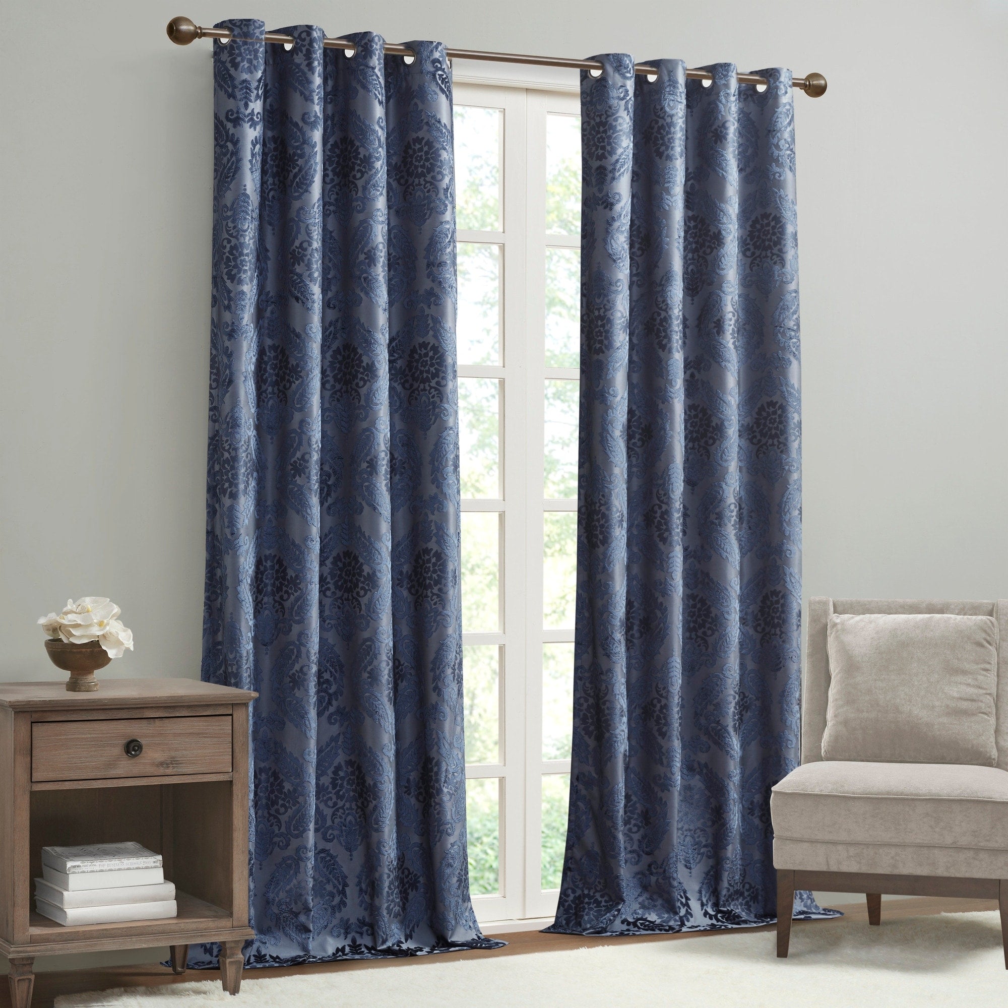 Loraine Knitted Jacquard Paisley Total Blackout Grommet Top Curtain Panel by SunSmart