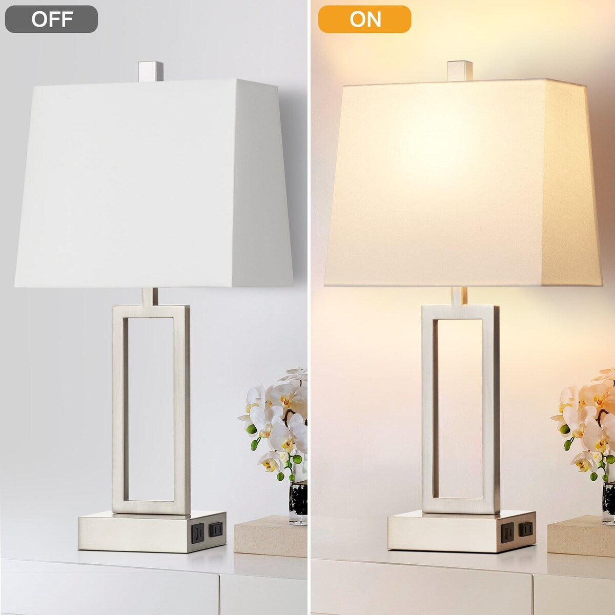 White Table Lamps 3-way Touch Dimming Switch Charging Ports (Set of 2) - 12'' x 6.5'' x 23.5'' (L x W x H)